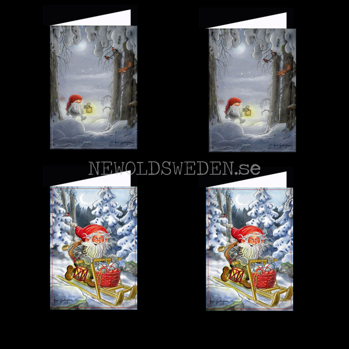 Julkort 4-pack 2 motiv Dubbelkort inkl. kuvert -  Åsa Gustafsson - LO - 4