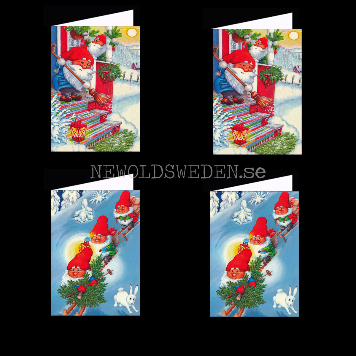 Julkort 4-pack 2 motiv Glitter Dubbelkort inkl. kuvert - Inger Wikström Oredsson - © Eliasson - LO - 4
