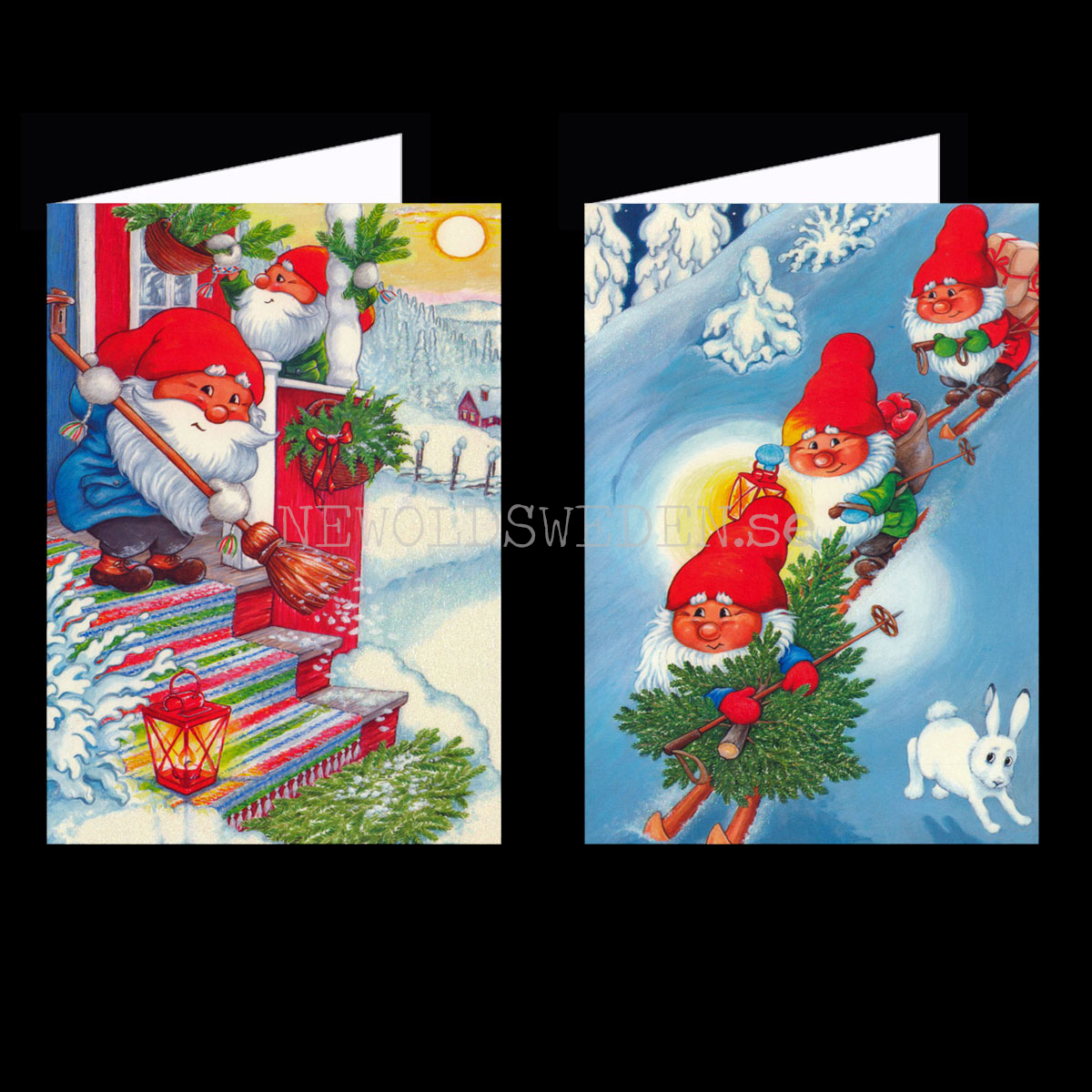 Julkort 4-pack 2 motiv Glitter Dubbelkort inkl. kuvert - Inger Wikström Oredsson - © Eliasson - LO
