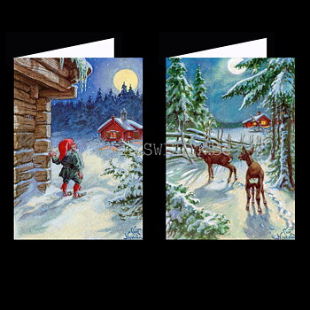 Julkort 4-pack 2 motiv Glitter Dubbelkort inkl. kuvert - Curt Nyström - © Eliasson - LO