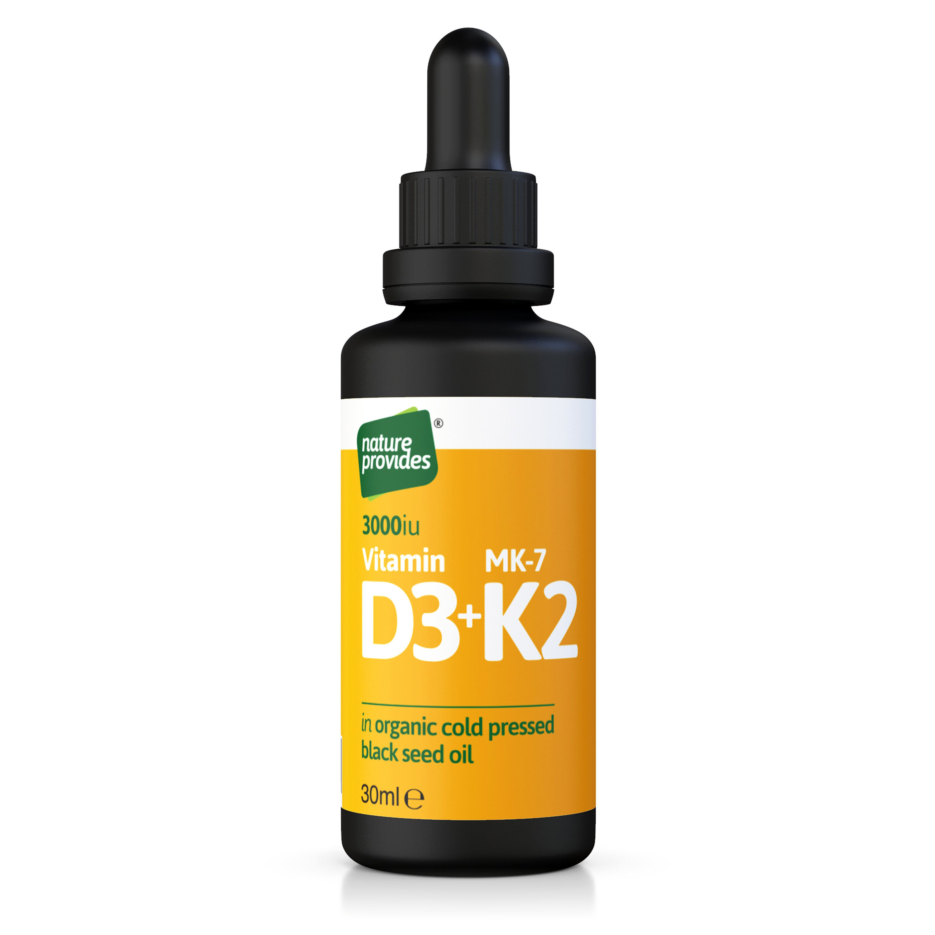 Vitamin D3+K2 in Organic Black Seed Oil 30ml - Nature Provides