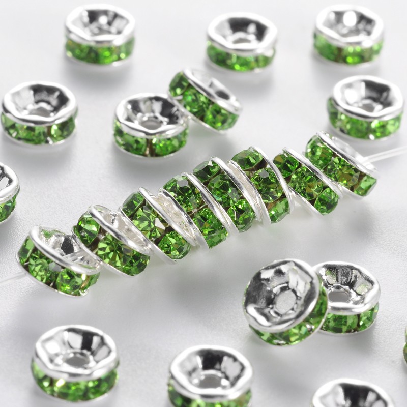 Strassrondell grön 6 mm silverfärgad 10 st
