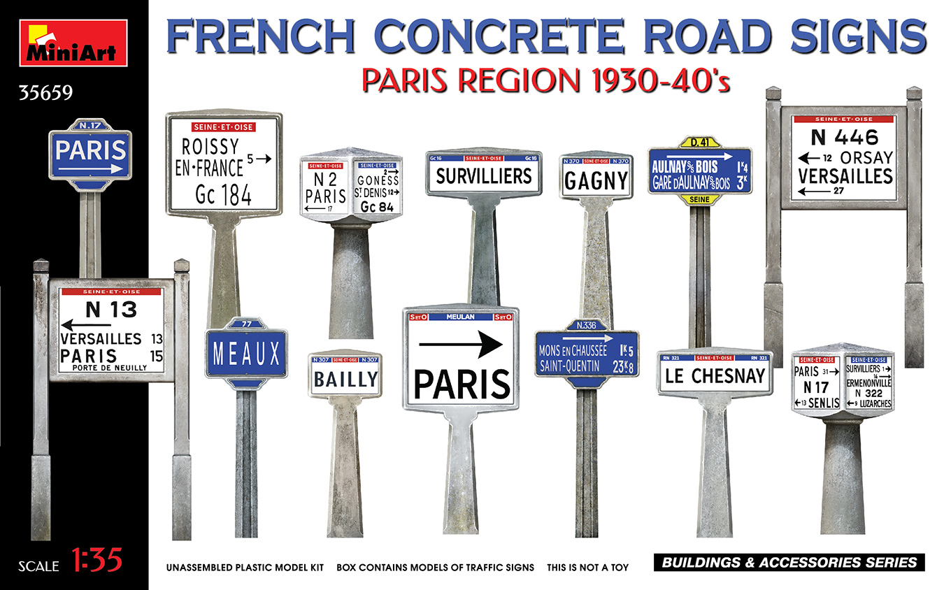 1/35 French Concrete Road Signs 1930-40's. Paris Region