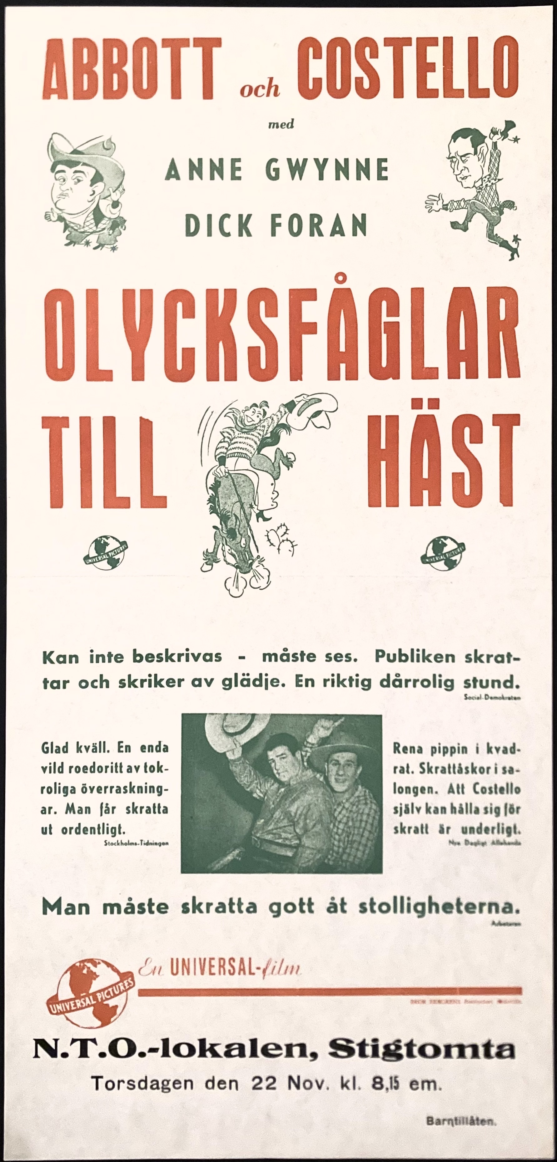 OLYCKSFÅGLAR TILL HÄST (1942)