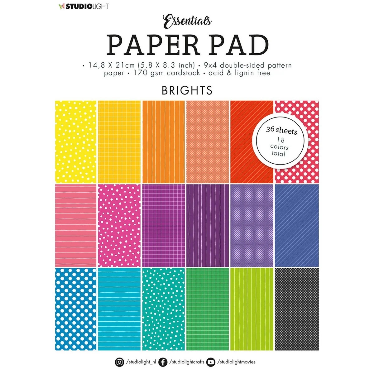 Studio Light - Essentials Paper Pad Double sided Unicolor Patterns - Bright