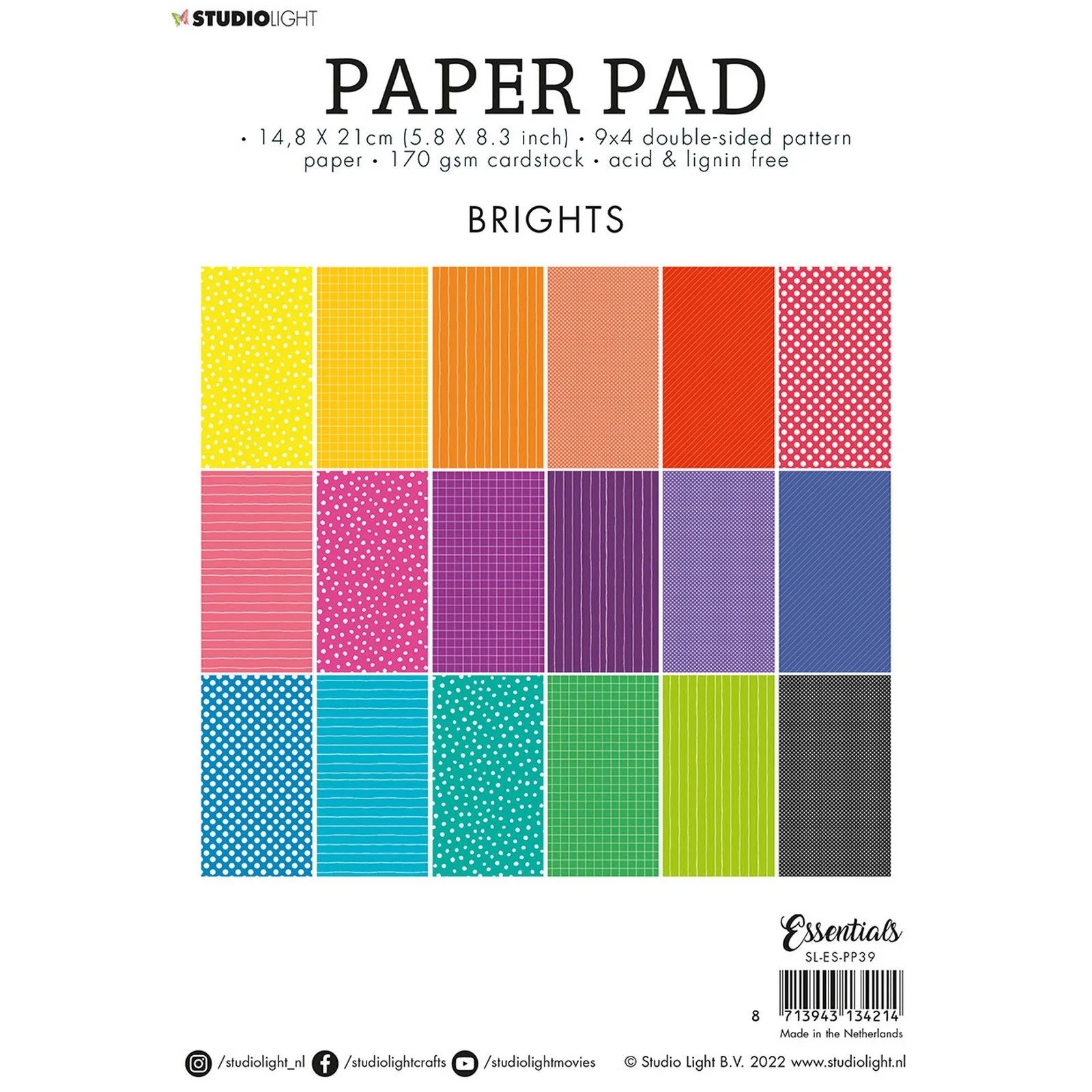Studio Light - Essentials Paper Pad Double sided Unicolor Patterns - Bright - 2