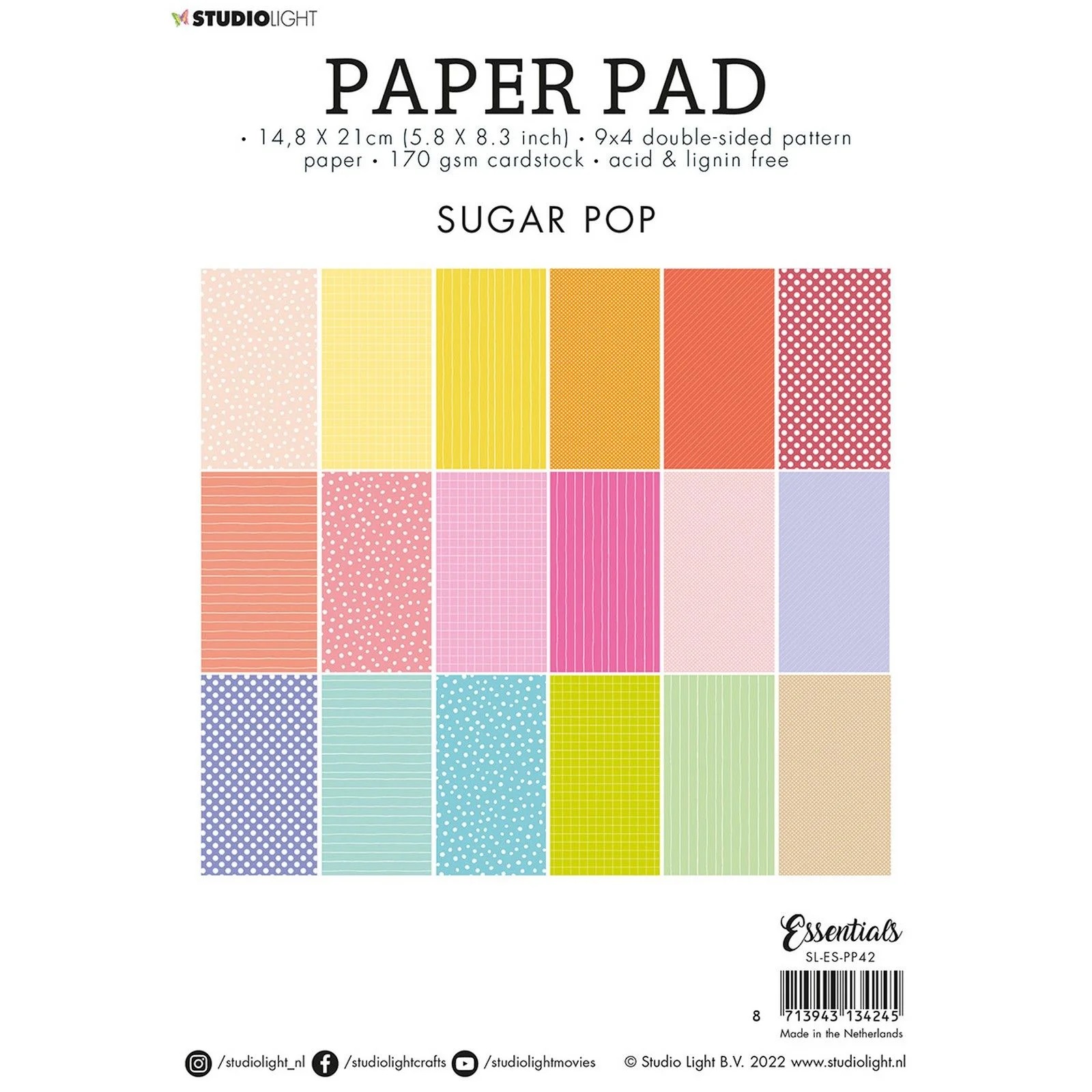 Studio Light - Essentials Paper Pad Double sided Unicolor Patterns - Sugar Pop - 2