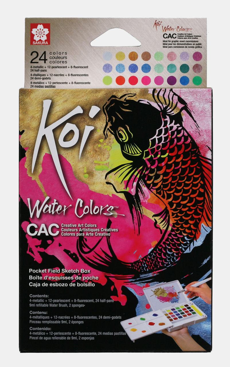 Koi Water Colors Pocket Field Sketch Box Creative Art Colors | 24 half pans + Brush