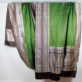 Maharaja Sari Grön-Brun-Silver