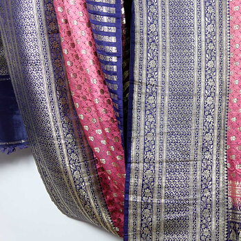 Maharaja Sari Rosa-Blå-Silver