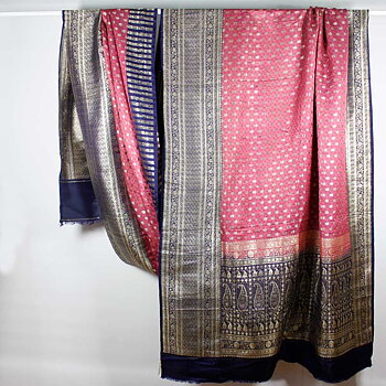 Maharaja Sari Rosa-Blå-Silver