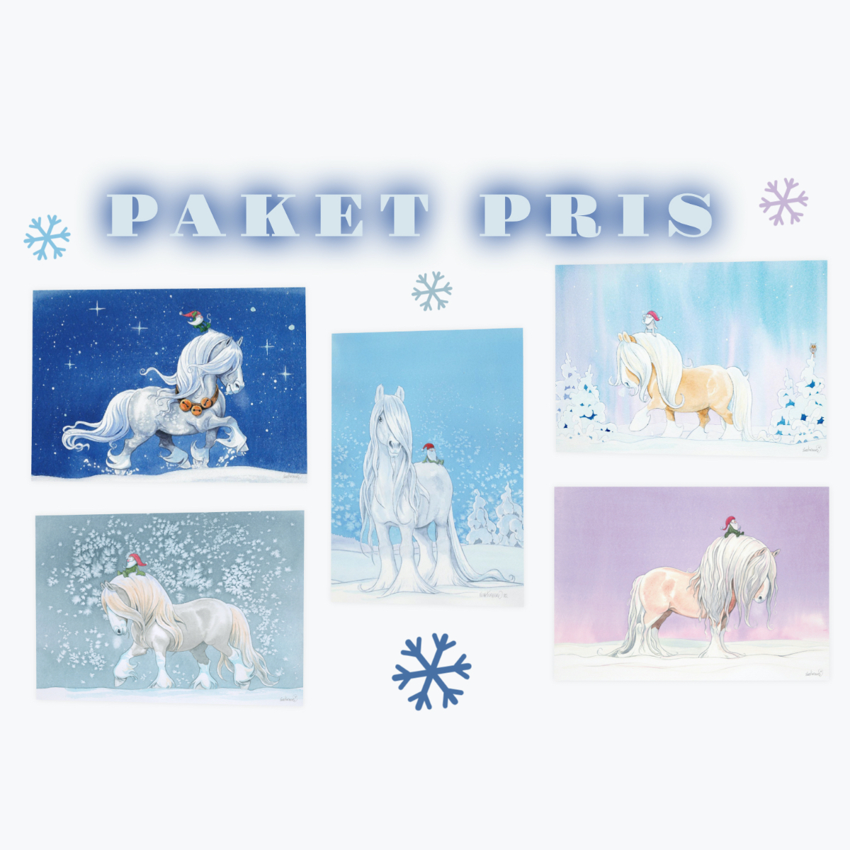 PAKETPRIS - 5 stycken Lena Furberg Julkort A5 - Tomtehästar