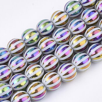 Glaspärla Randig rund multi 10st