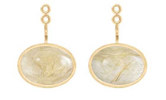 Lotus-Anhänger für Ohrringe, Rutilquarz, Gold