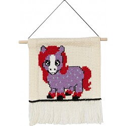 Barn Korsstygn Lila Pony