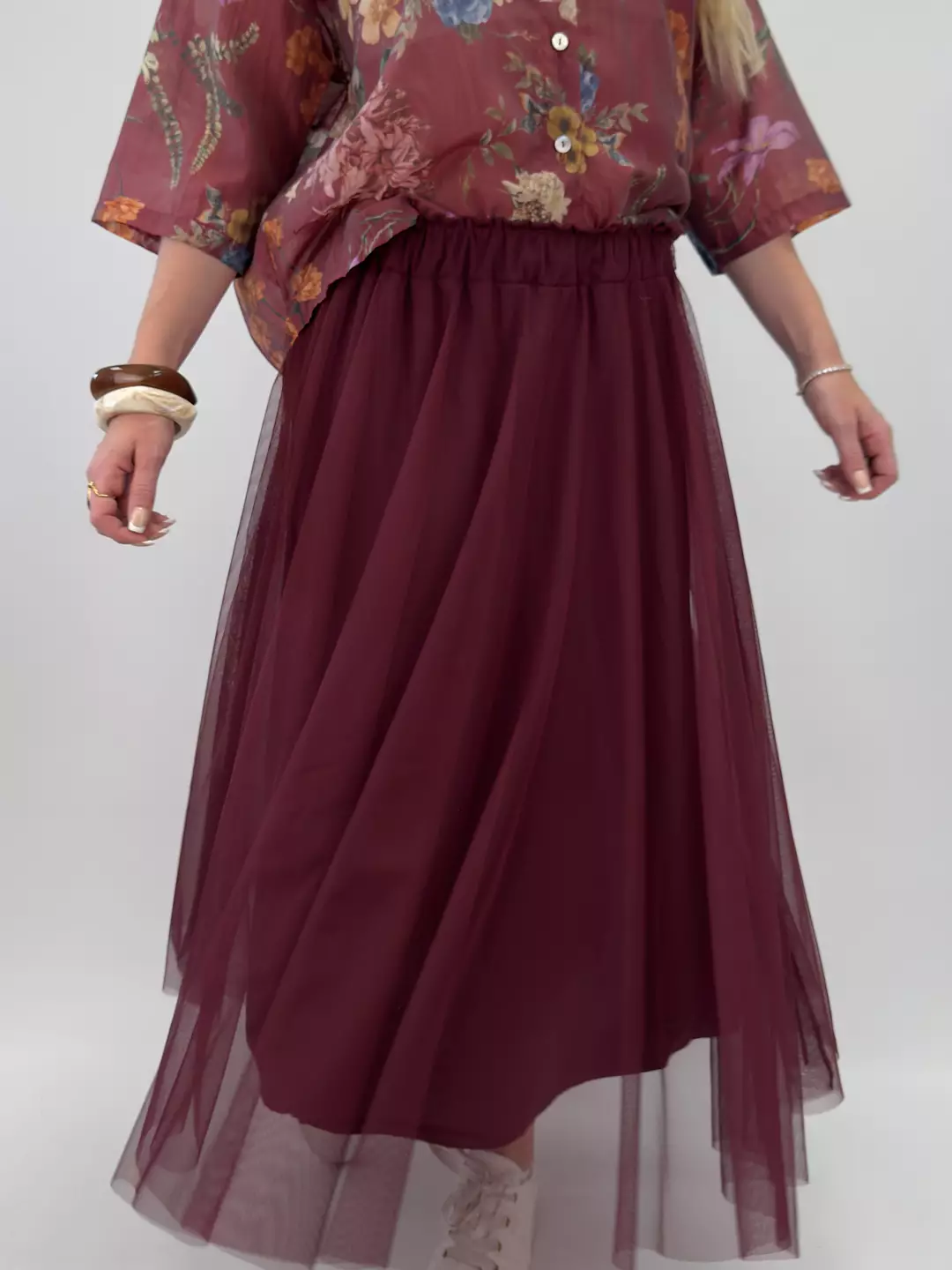 Maxi Skirt in Tulle Vinröd