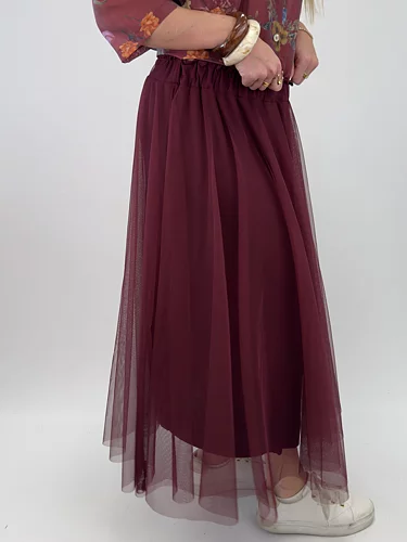 Maxi Skirt in Tulle Vinröd - 2