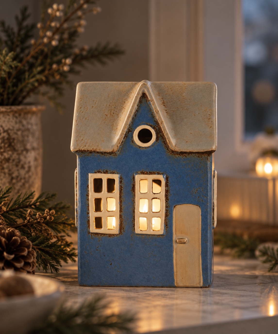 Huslykta - Lykta hus - Nyhavn - Blå - 17 cm