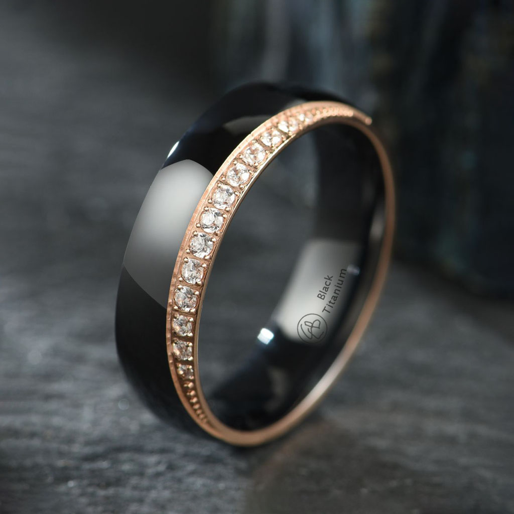 Ring Mystic Rosé Star - Sort Titanium Rosaguld CZ Diamanter - 3