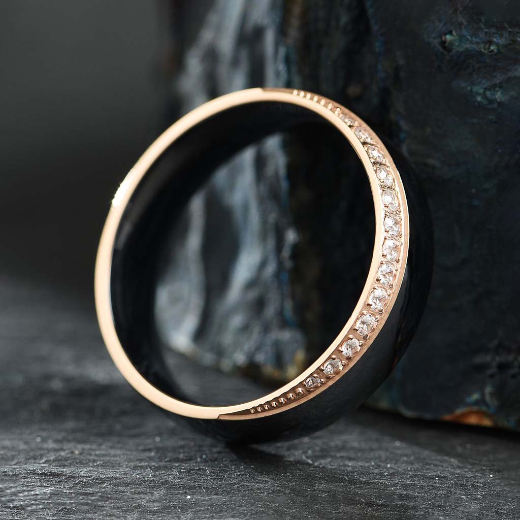 Ring Mystic Rosé Star - Sort Titanium Rosaguld CZ Diamanter - 4