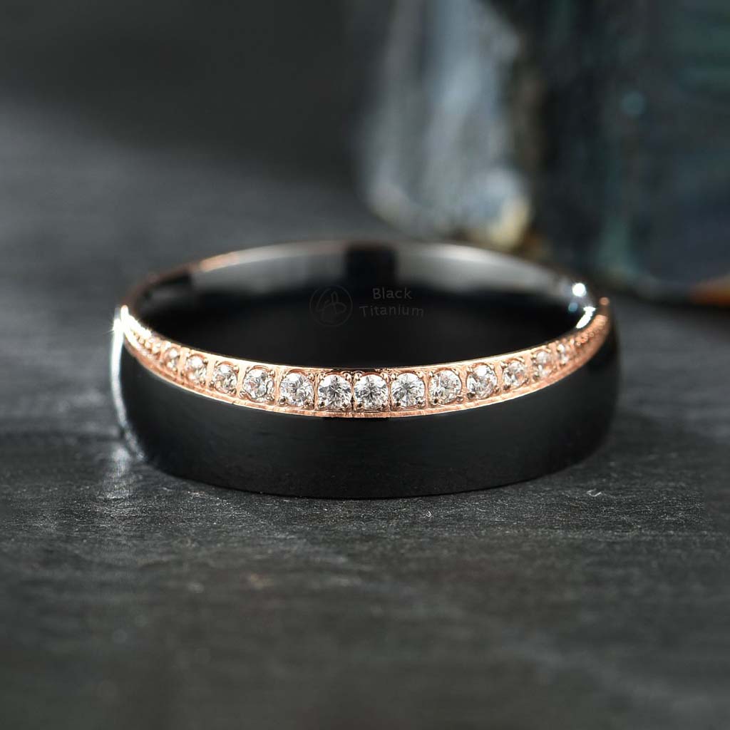 Ring Mystic Rosé Star - Sort Titanium Rosaguld CZ Diamanter - 5