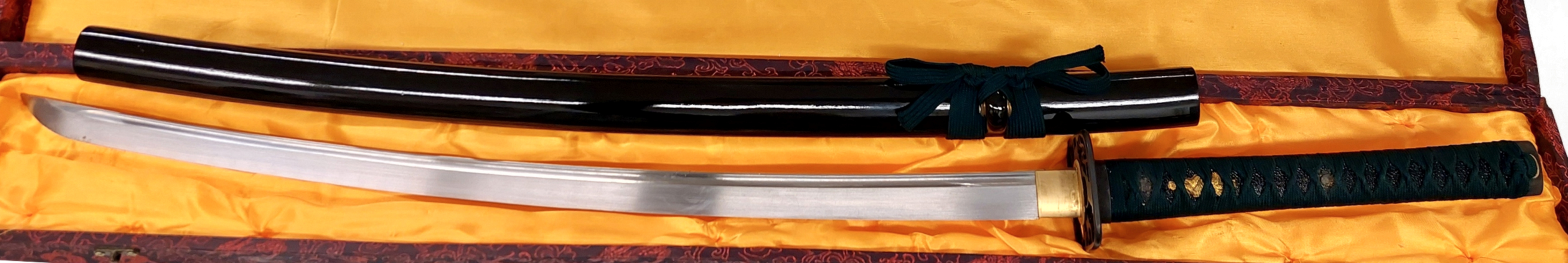Handsmidda samurai svärd (Katana)  -  Grön / Svart Tsuka - 5