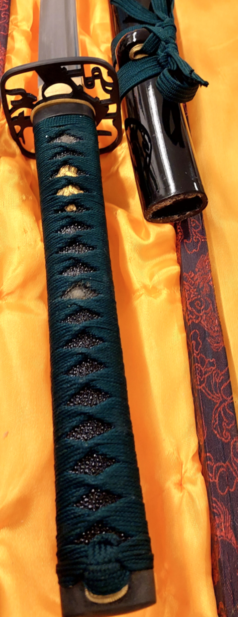 Handsmidda samurai svärd (Katana)  -  Grön / Svart Tsuka - 2