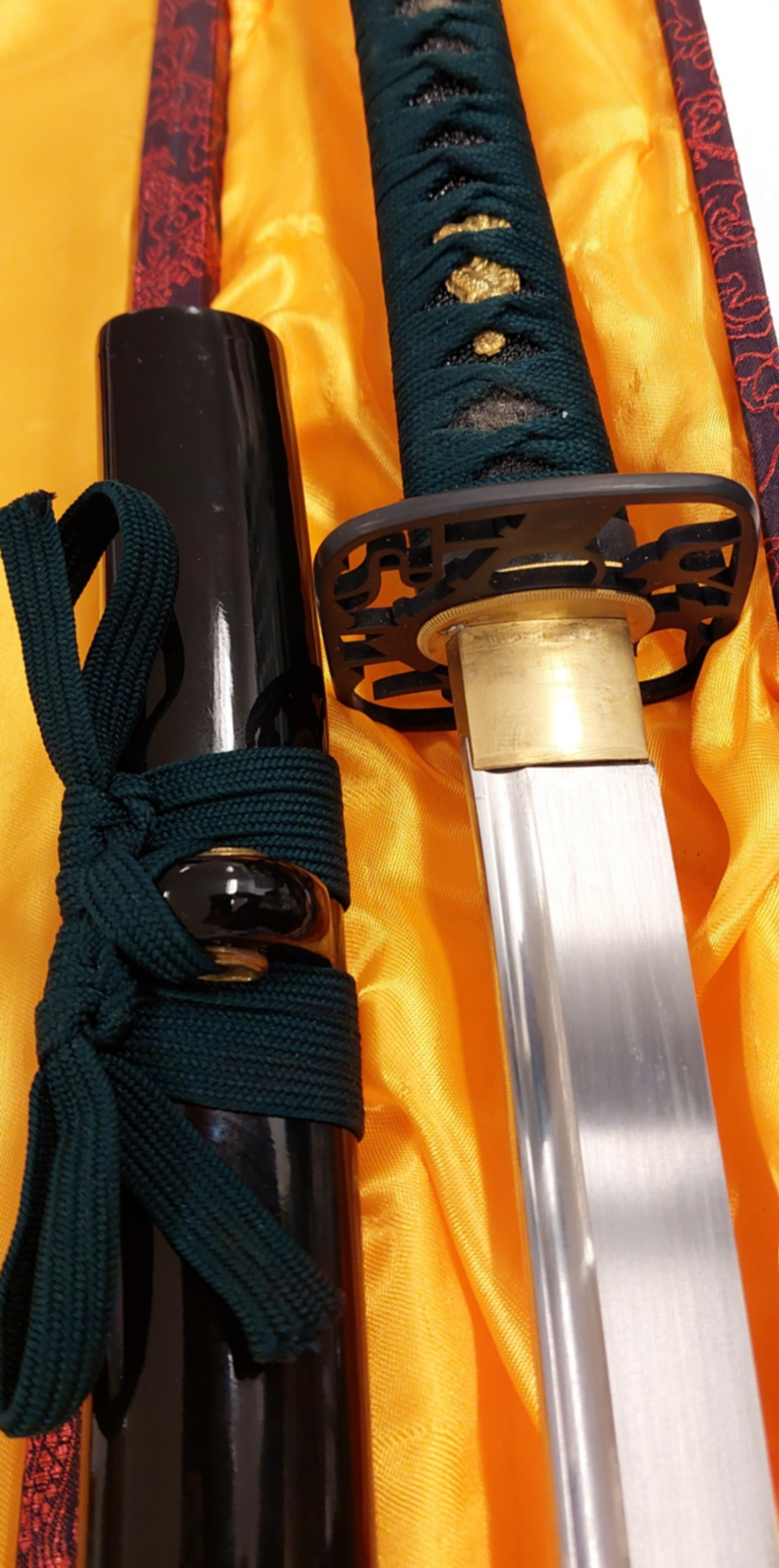 Handsmidda samurai svärd (Katana)  -  Grön / Svart Tsuka - 4