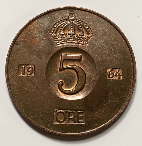 5 öre 1964 5 Ö i kronan 1/1+