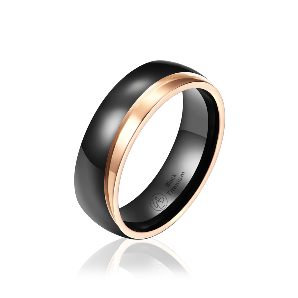 Ring Mystic Rosé Exclusive Luxury Black Titanium Ring with Rose Gold Men's Black Titanium