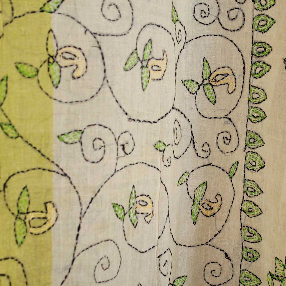 Handbroderad Grön-Gul Sari  - 2