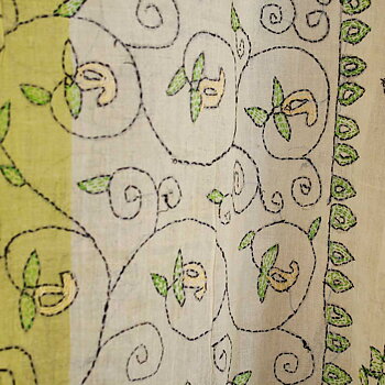Handbroderad Grön-Gul Sari 