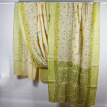Handbroderad Grön-Gul Sari 