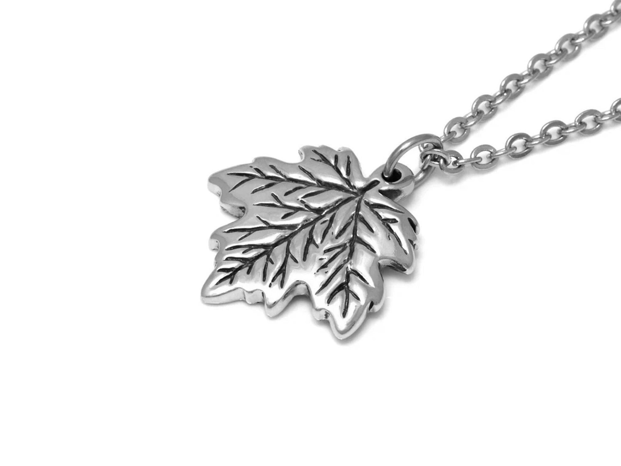 Lönnlöv Halsband, Natur Smycke i Tenn - 2