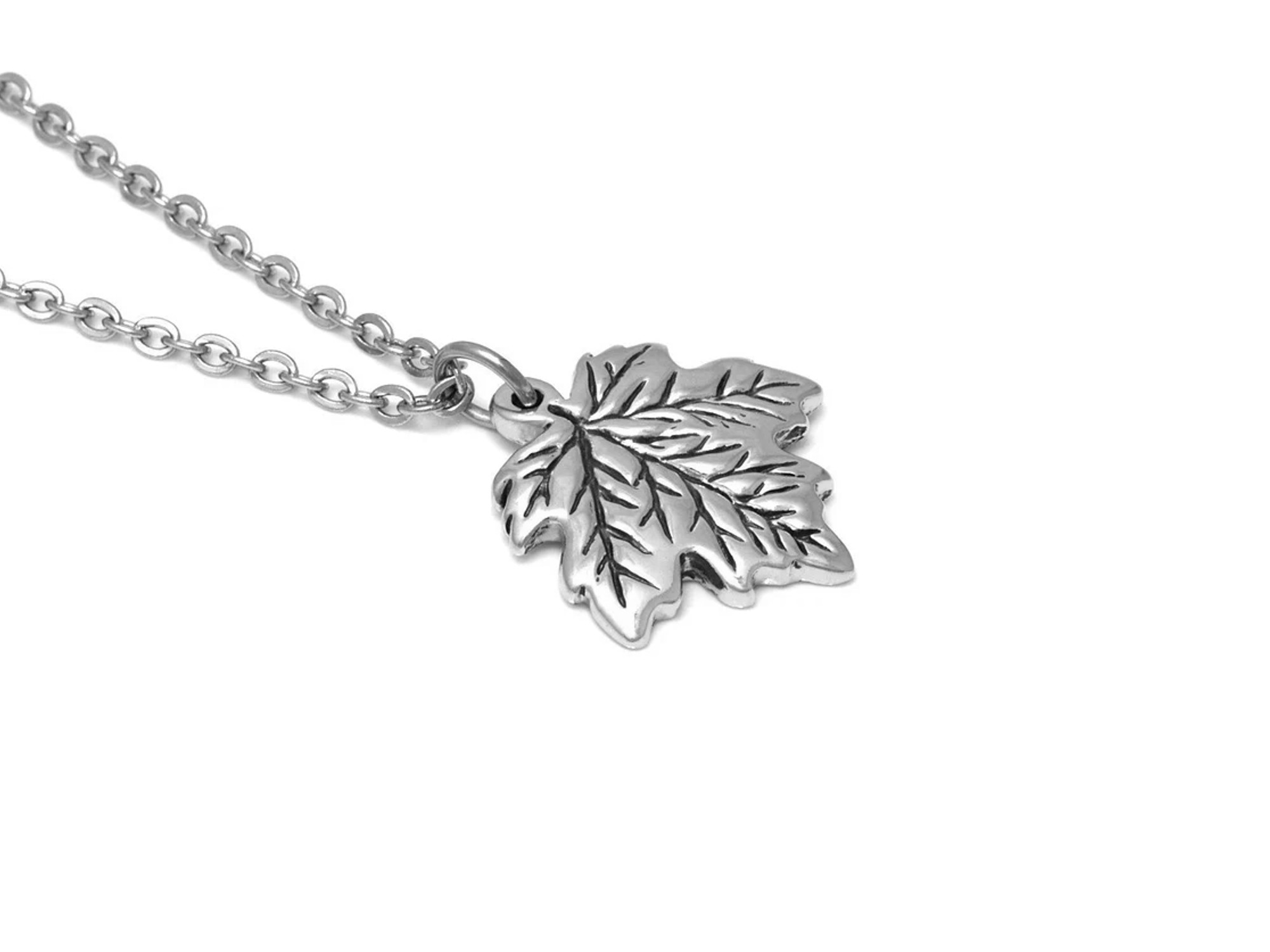 Lönnlöv Halsband, Natur Smycke i Tenn - 3