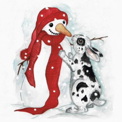 Julkort "Pricken & Snögubben" 