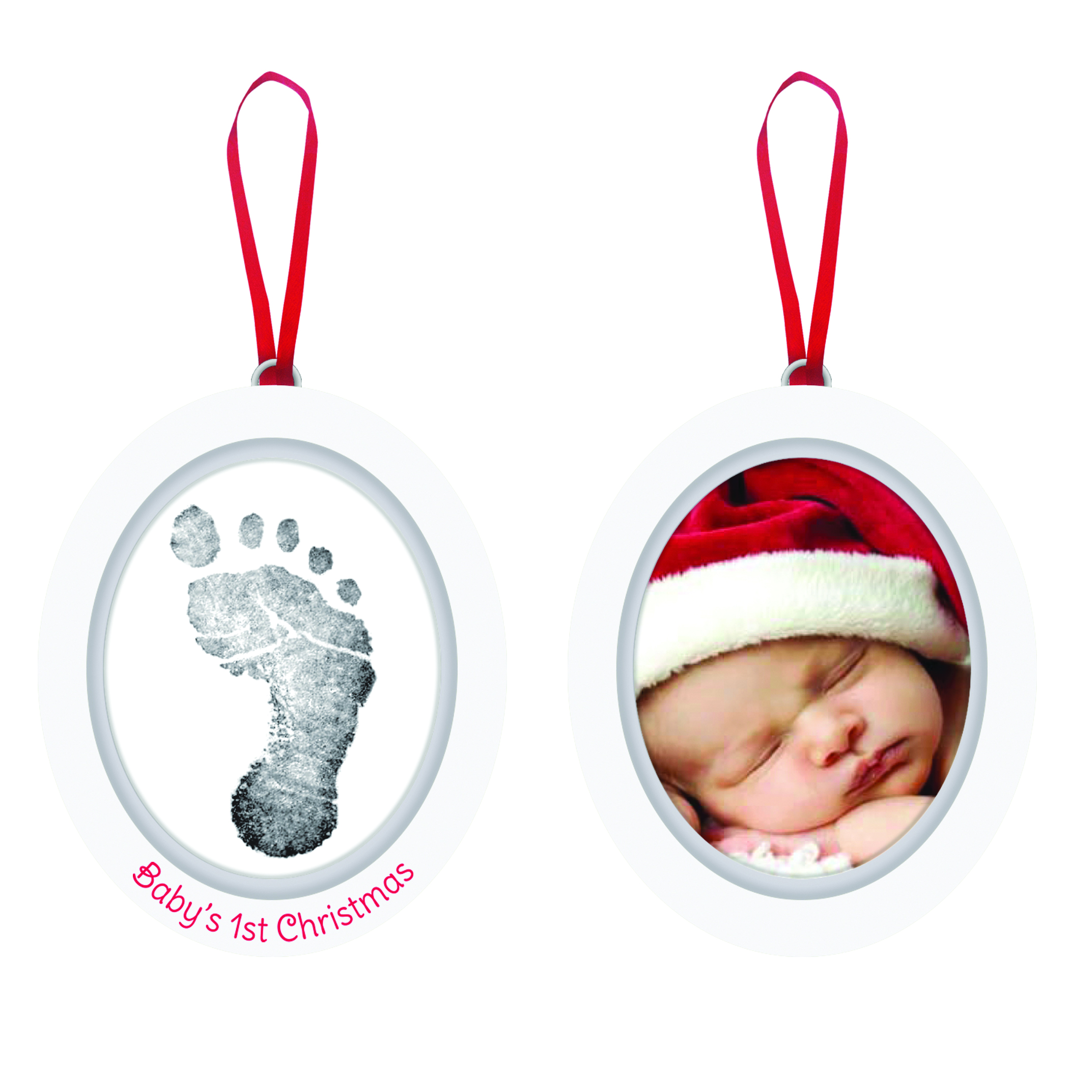 Babyprints Photo Ornament - Wooden Oval White
