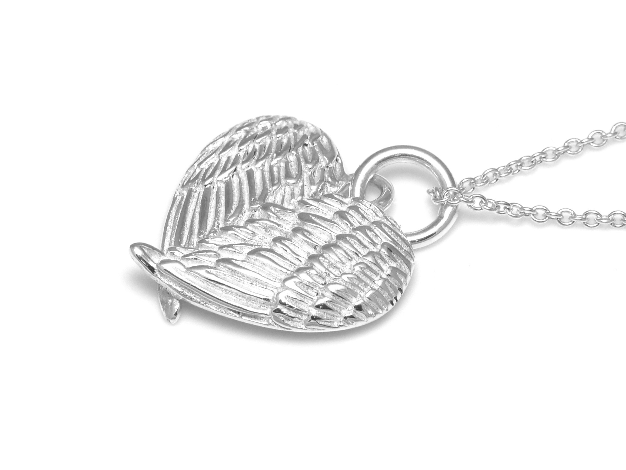 Hjärtformade Änglavingar Halsband i Äkta 925 Silver, Fågelvingar i form av ett Hjärta Smycke - 2