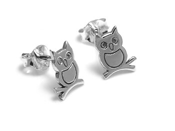 Ugglor Örhängen i Äkta 925 Silver, Uggla Örhänge, Klok Fågel Accessoar, Djur Smycke