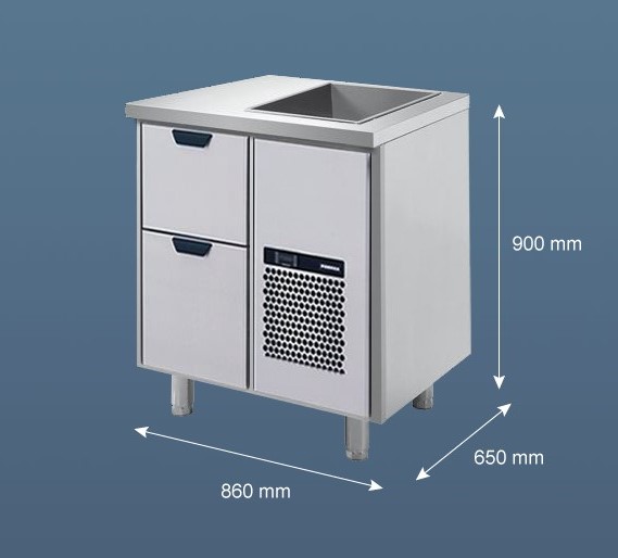 Porkka - Barkylbänk Dryck - Isbrunn - Kylaggregat och 1 Modul - Mått: 860 x 650 x 900 mm