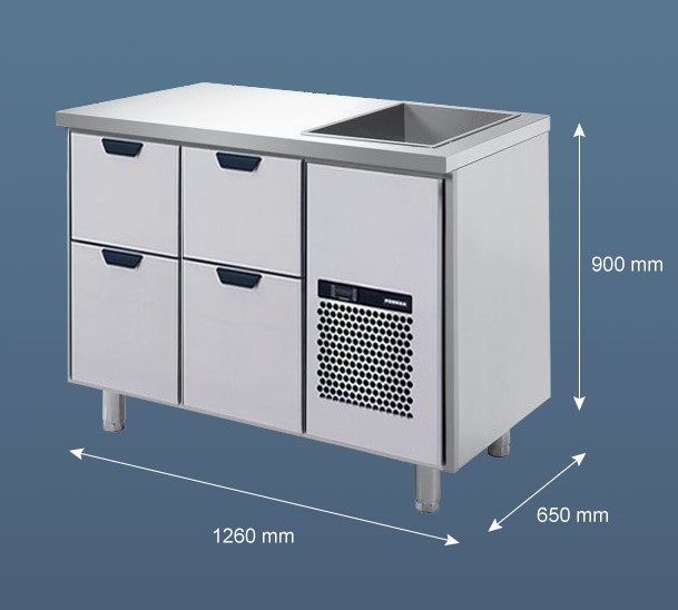 Porkka - Barkylbänk Dryck - Isbrunn - Kylaggregat och 2 Moduler - Mått: 1260 x 650 x 900 mm