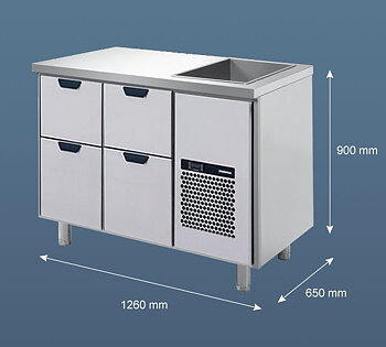 Porkka - Barkylbänk Dryck - Isbrunn - Kylaggregat och 2 Moduler - Mått: 1260 x 650 x 900 mm