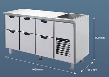 Porkka - Barkylbänk Dryck - Isbrunn - Kylaggregat och 3 Moduler - Mått: 1660 x 650 x 900 mm