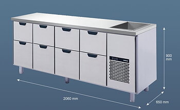 Porkka - Barkylbänk Dryck - Isbrunn - Kylaggregat och 4 Moduler - Mått: 2060 x 650 x 900 mm