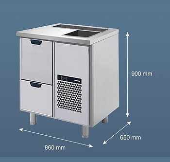Porkka - Barkylbänk B2S - Isbrunn & ränna - Kylaggregat och 1 Modul - Mått: 860 x 650 x 900 mm