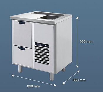 Porkka - Barkylbänk B2S - Isbrunn & ränna - Kylaggregat och 1 Modul - Mått: 860 x 650 x 900 mm