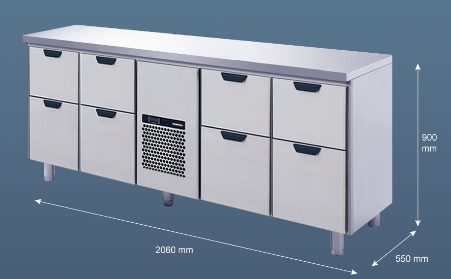 Porkka - Barkylbänk B55 - Kylaggregat och 4 Moduler - Mått: 2060 x 550 x 900 mm