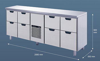Porkka - Barkylbänk B55 - Kylaggregat och 4 Moduler - Mått: 2060 x 550 x 900 mm