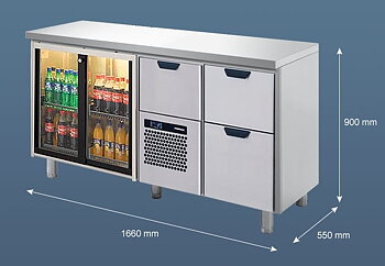 Porkka - Barkylbänk B55 - 3 lådor - Skjutdörrar - Mått: 1660 x 550 x 900 mm