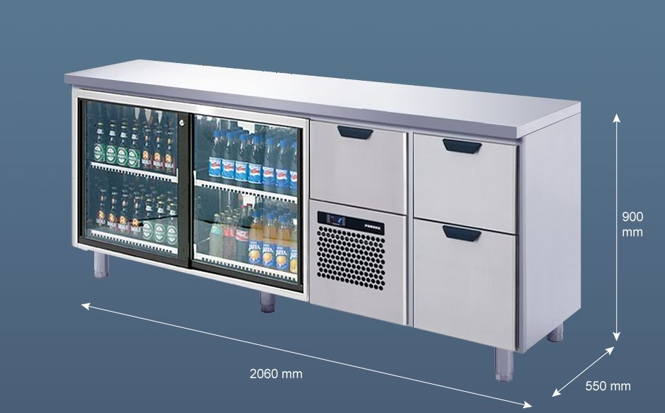 Porkka - Barkylbänk B55 - 3 lådor - Skjutdörrar - Mått: 2060 x 550 x 900 mm